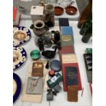 A MIXED GROUP OF ITEMS TO INCLUDE GERMAN TANKARD, BOOKS ETC