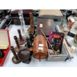 MIXED ITEMS - WOODEN AND FURTHER CANDLESTICKS, DUCK MODEL ETC