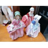 THREE ROYAL DOULTON CERAMIC SMALL LADY FIGURES TO INCLUDE 'GOODY TWO SHOES'