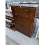 A MAHOGANY TALLBOY WITH TWO DOORS AND TWO DRAWERS