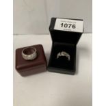 TWO BOXED SILVER RINGS WITH JEWEL DESIGN