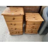 TWO PINE BEDSIDE CHESTS - ONE WITH FOUR DRAWERS AND ONE WITH THREE DRAWERS