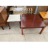 A MAHOGANY AND SHABBY CHIC OCCASIONAL TABLE A MAHOGANY COFFEE TABLE AND A PINE AND GALVANISED WINE