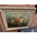 A ORNATE GILT FRAMED VERNON WARD SIGNED PRINT ON CANVAS