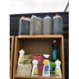 FOUR FIVE LITRE TUBS OF DISINFECTANT AND CLEANER, CAMAY SOAP, PALMOLIVE SOAP, OVEN CLEANER, VOSENE