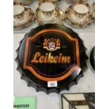 A 'LEIKEIM' VINTAGE STYLE METAL BOTTLE CAP SIGN