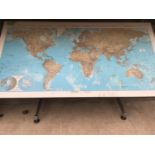 A WORLD MAP COFFEE TABLE (BRACKET IN NEED OF REPAIR)