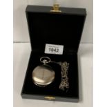 A SEABISCUIT WHITE METAL POCKET WATCH AND CHAIN, BOXED