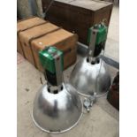 A PAIR OF INDUSTRIAL THORN EMI STAINLESS STEEL LAMPS IN WORKING ORDER