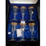 A BOXED SET OF SIX ITALIAN DRINKING GLASSES WITH 24KT GOLD LEAF DESIGN