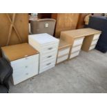 THREE MODERN BEDSIDE CHESTS OF DRAWERS AND AN OAK EFFECT AND WHITE DRESSING TABLE WITH SIX DRAWERS