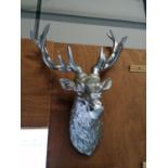 A LARGE CHROME STYLE WALL HANGING DEER HEAD