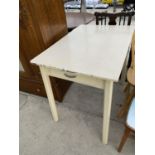 A VINTAGE PAINTED KITCHEN TABLE WITH FORMICA TOP AND ONE DRAWER