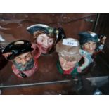 FOUR SMALL CHARACTER JUGS TO INCLUDE BESWICK BARNABY RUDGE ETC