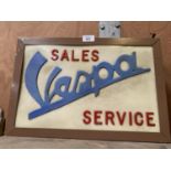 A VESPA SALES SERVICE ILLUMINATED LIGHT BOX SIGN