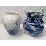 TWO ITEMS - WEDGWOOD 'FALLOW DEER' BLUE AND WHITE JUG AND A ROYAL COPENHAGEN '2676' PATTERN VASE