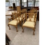 EIGHT HEAVY CARVED OAK CARVER DINING CHAIRS