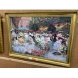 A LARGE DECORATIVE GILT FRAMED PRINT OF A DINING SCENE