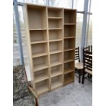 THREE TALL NARROW PINE EFFECT BOOKSHELVES