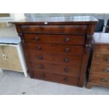 A VICTORIAN MAHOGANY CHEST OF ONE SECRET AND FIVE LONG DRAWERS