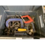 A BOX OF ASSORTED VINTAGE CLAMPS ETC