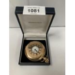 A WALTHAM GOLD PLATED HALF HUNTER POCKET WATCH, STAMPED 15CT BUT BELIEVED TO BE GOLD PLATE