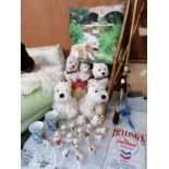 A GROUP OF SCOTTIE DOG ITEMS, FIGURES, CUSHION, MINIATURES CERAMIC EXAMPLES ETC