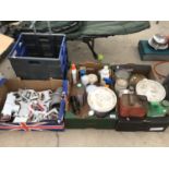 VARIOUS ITEMS TO INCLUDE PAINTS, PLUMBING/GUTTER ITEMS AND A FOLD UP TROLLEY