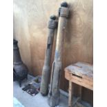 TWO VINTAGE STABLE POSTS ONE 198CM HIGH AND ONE 177CM