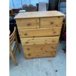 A PINE CHEST OF TWO SHORT AND FOUR LONG DRAWERS