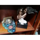 TWO ITEMS - CHERUB WALL SHELF AND AN ABSTRACT LOVERS FIGURE
