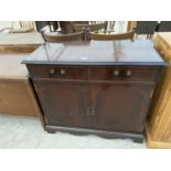 AN INLAID MAHOGANY SIDEBOARD WITH TWO DOORS AND TWO DRAWERS