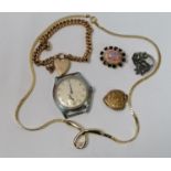 MIXED JEWELLERY - ROLLED GOLD LADIES HEART PADLOCK BRACELET, OPAL STYLE BROOCH ETC