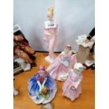 FOUR ROYAL DOULTON CERAMIC LADY FIGURES TO INCLUDE 'MONICA' AND 'TINKLE BELL'