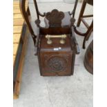 A CARVED OAK COAL BOX (NO LINER)