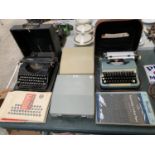 A MIXED TYPEWRITER LOT TO INCLUDE VINTAGE EXAMPLE, SAMPLES ETC