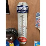 A VINTAGE PRESTNE ANTI FREEZE ENAMEL THERMOMETER SIGN