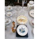 A MIXED GROUP OF ITEMS - CUT GLASS WARE, ROYAL DOULTON BUNNYKINS BOWL ETC