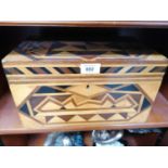 A VINTAGE MARQUETRY DESIGN WOODEN JEWELLERY BOX