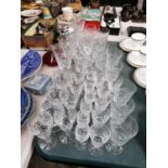 A MIXED GROUP OF CUT GLASS WARE, SHERRY GLASSES ETC