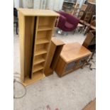 TWO CD RACKS AND A TEAK TV STAND