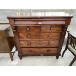 A VICTORIAN MAHOGANY CHEST OF ONE SECRET, TWO SHORT AND THREE LONG DRAWERS