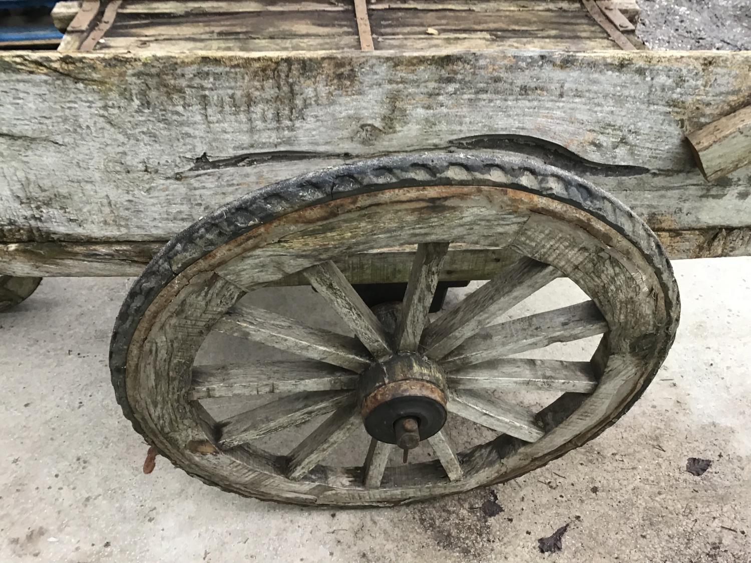 A VINTAGE INDIAN WOODEN THREE WHEELED CART - Image 2 of 5