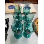 A SET OF SIX GEORGIAN STYLE GREEN GLASS GOBLETS