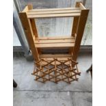 A PINE WINE RACK AND BOOKSHELF