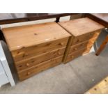 TWO PINE CHESTS OF THREE DRAWERS