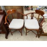 TWO ORIENTAL STYLE CARVED MAHOGANY CORNER CHAIRS