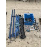 VARIOUS G CLAMPS, SASH CLAMPS, DRAINING RODS ETC