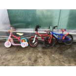 TWO CHILDRENS BIKES TO INCLUDE HULK AND ROBO 14, A DISNEY PRINCESS SCOOTER AND A BALANCE BIKE