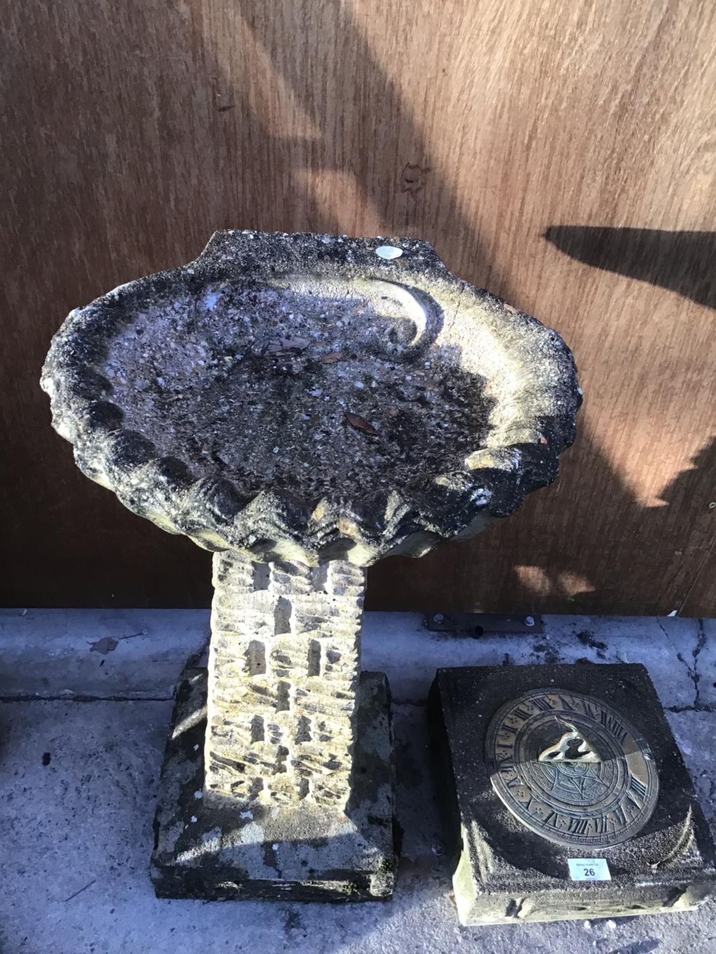 A SUNDIAL ON A CONCRETE BASE AND A CONCRETE BIRD BATH - Image 3 of 3